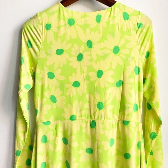 NWT AFRM Lime Green Yellow Floral Long Sleeve Jodi Dress L - Picture 8 of 10